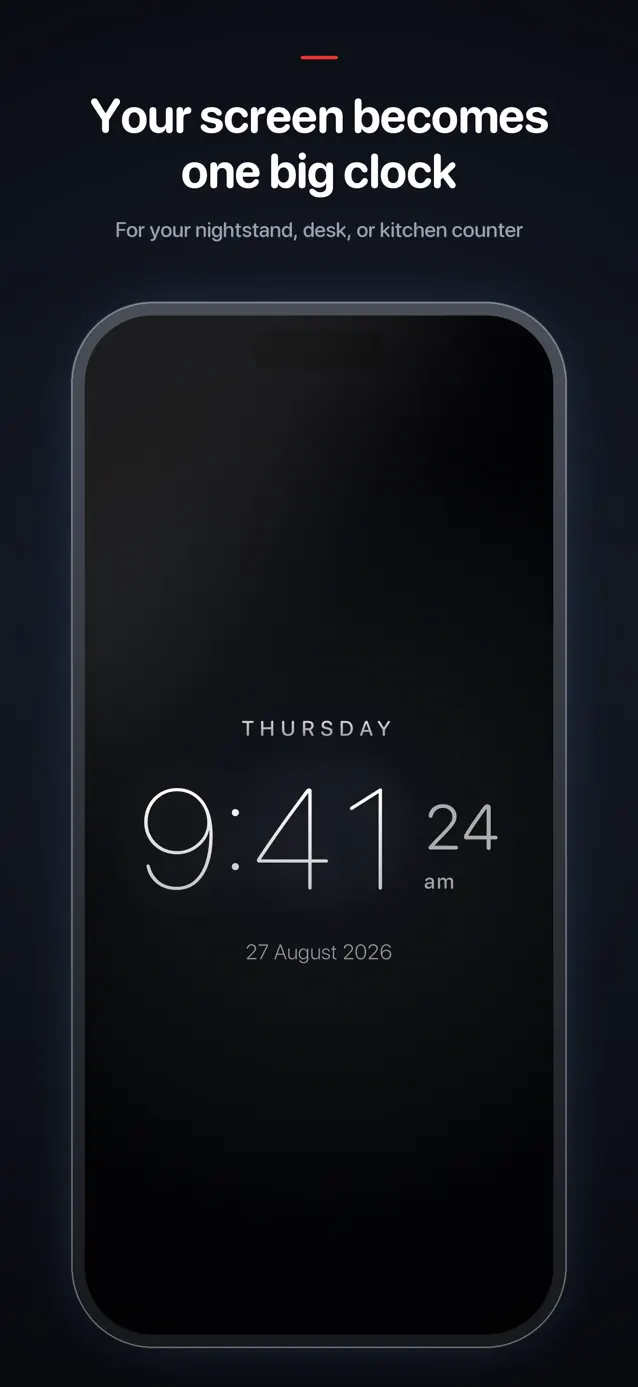 Big Time Clock filling the screen with the time in large numerals, above the day and date