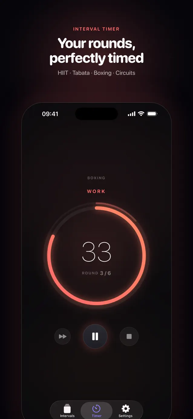Surge interval timer running a timed round with a progress ring